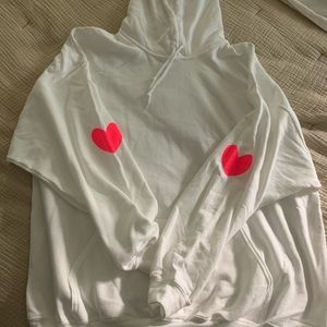 New double heart ❤️ sleeve white hood sweatshirt Valentine’s hoodie